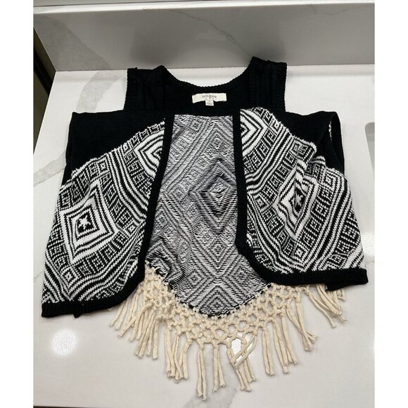 Umgee Hippie Cardigan Vest Crocheted with Fringe Size Small - Picture 5 of 7